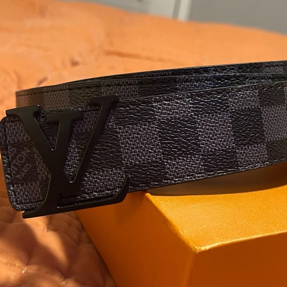 Louis Vuitton Men’s Damier Graphite Black/Brown LV Buckle Belt